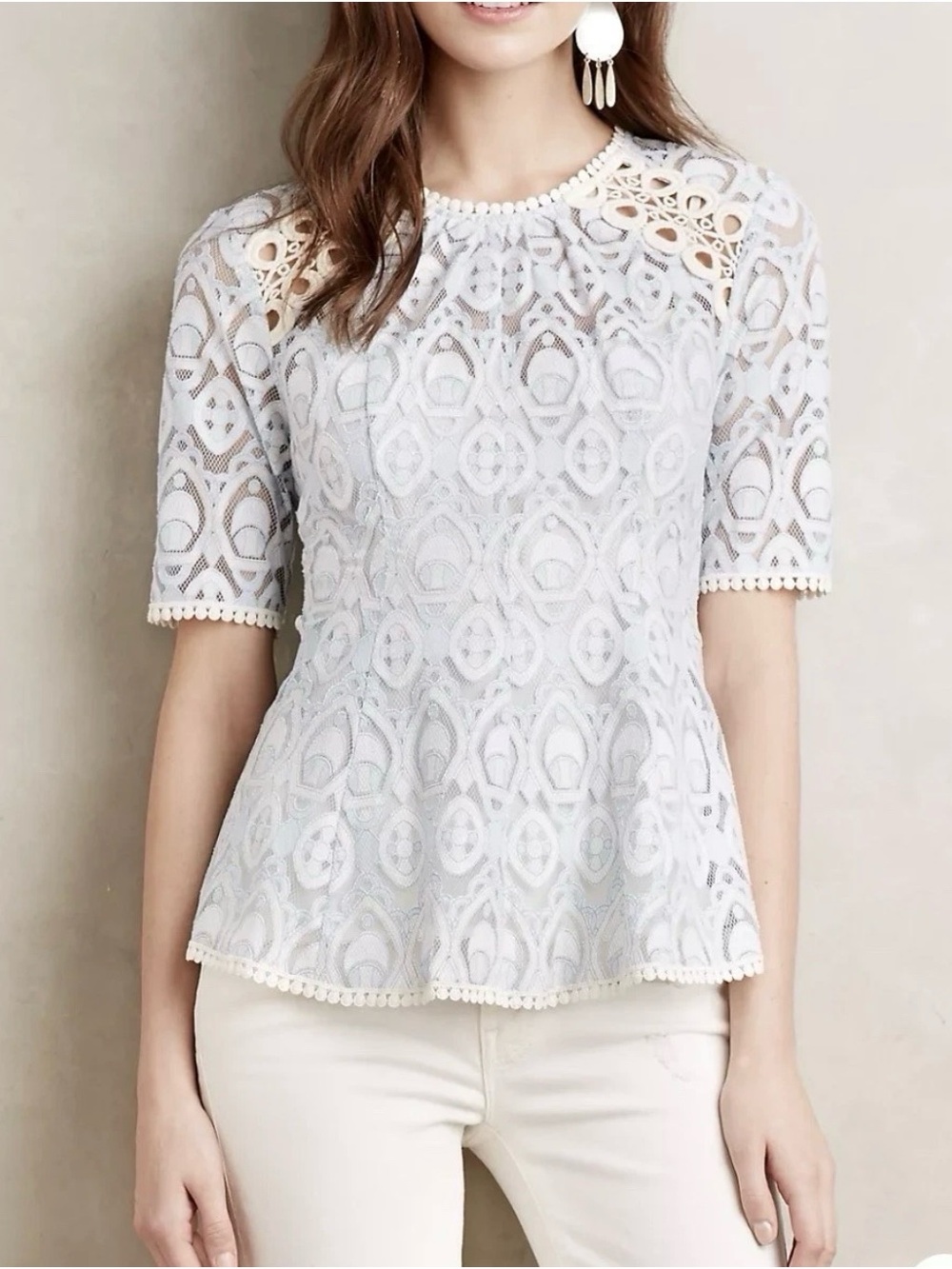 Anthropologie HD in Paris Blue Lace Peplum Blouse